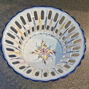 Decorative Blue and White Bowl with Floral Design